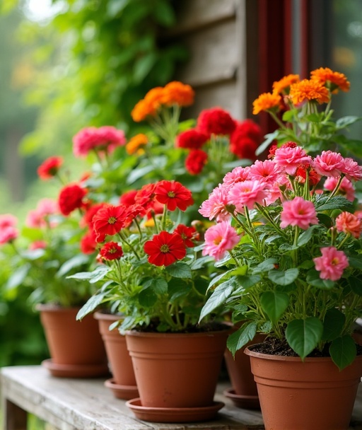Colourful flowering plants in bloom